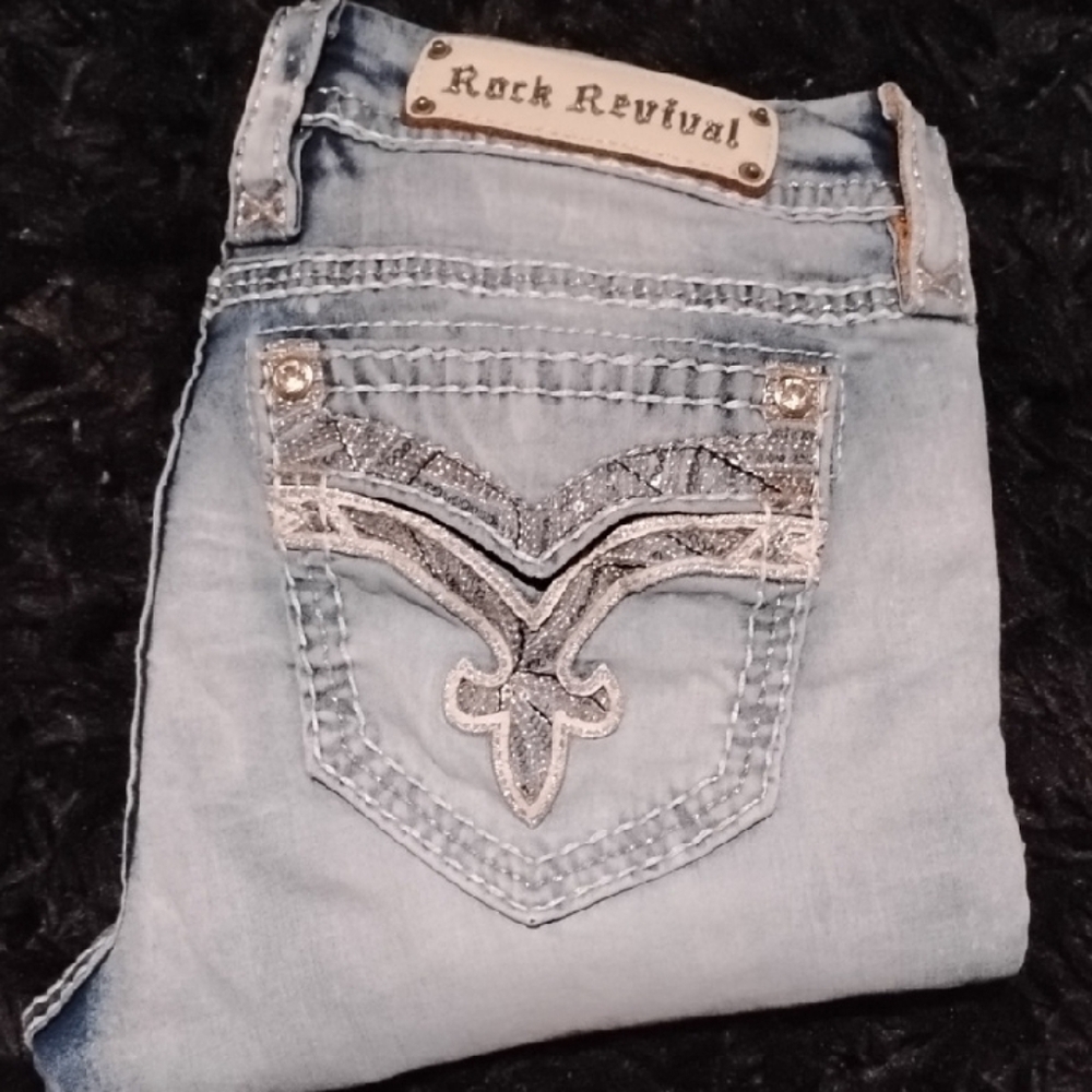 Rock Revival Light Blue Jeans with Silver Embroidered Pocket